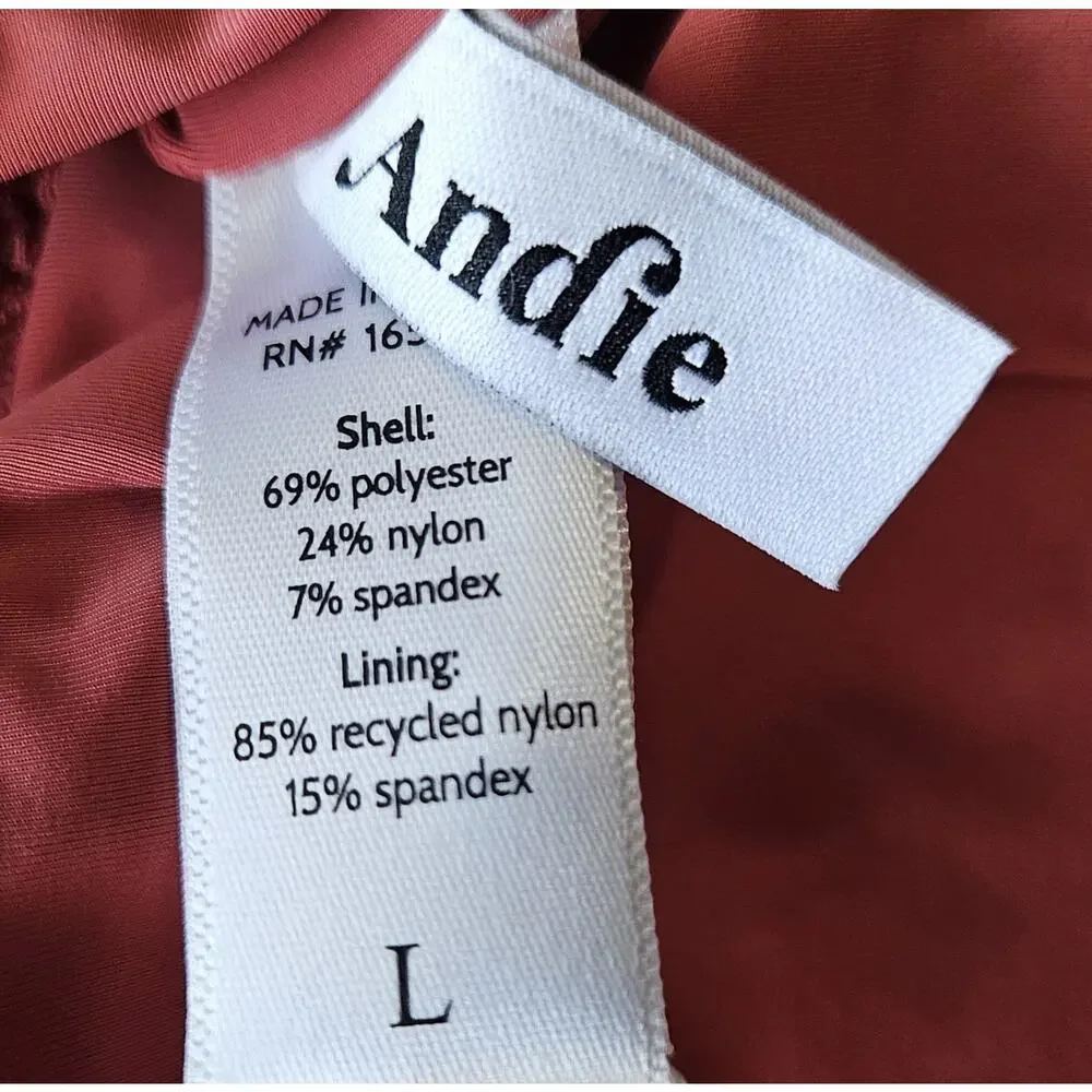 ANDIE Swim Women L Symi Bikini Swimsuit Top Mauve Pink Cinched Texturized NEW